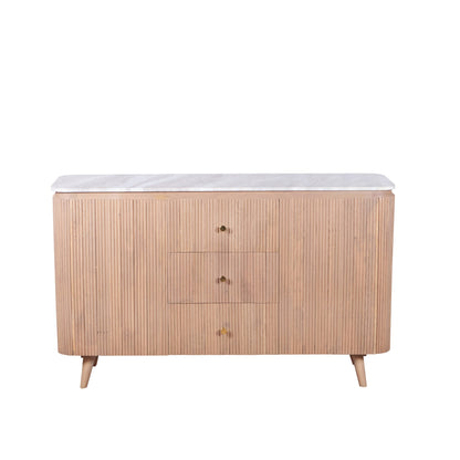 Boston Natural Oak and Brown Marble 3 Drawer Sideboard