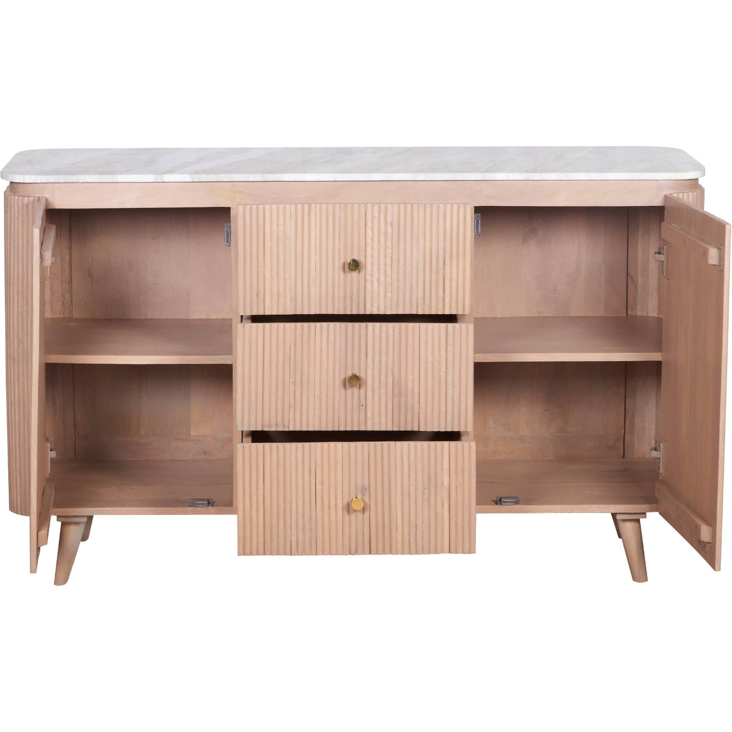 Boston Natural Oak and Brown Marble 3 Drawer Sideboard