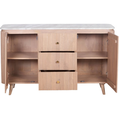 Boston Natural Oak and Brown Marble 3 Drawer Sideboard