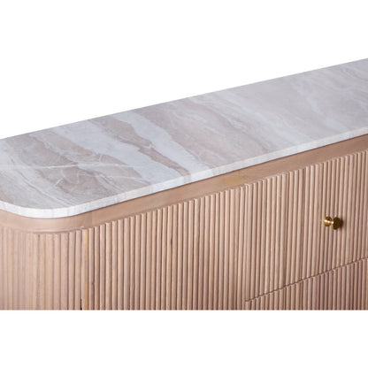 Boston Natural Oak and Brown Marble 3 Drawer Sideboard