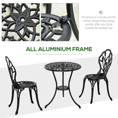 Malutte 3 Piece Aluminium Floral Bistro Garden Set In Black