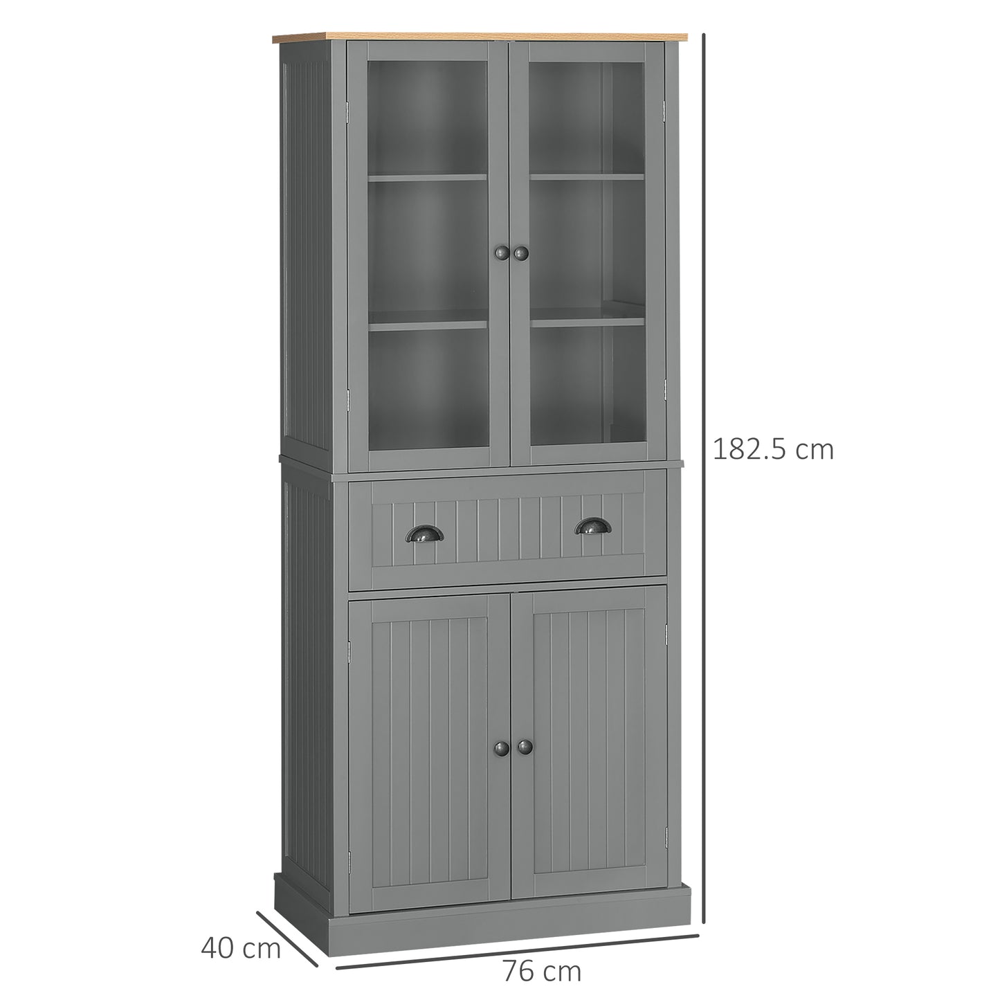 Todi Hael Wooden Grey 180 cm Tall Kitchen Pantry Cabinet Adjustable Shelves And Drawer Storage