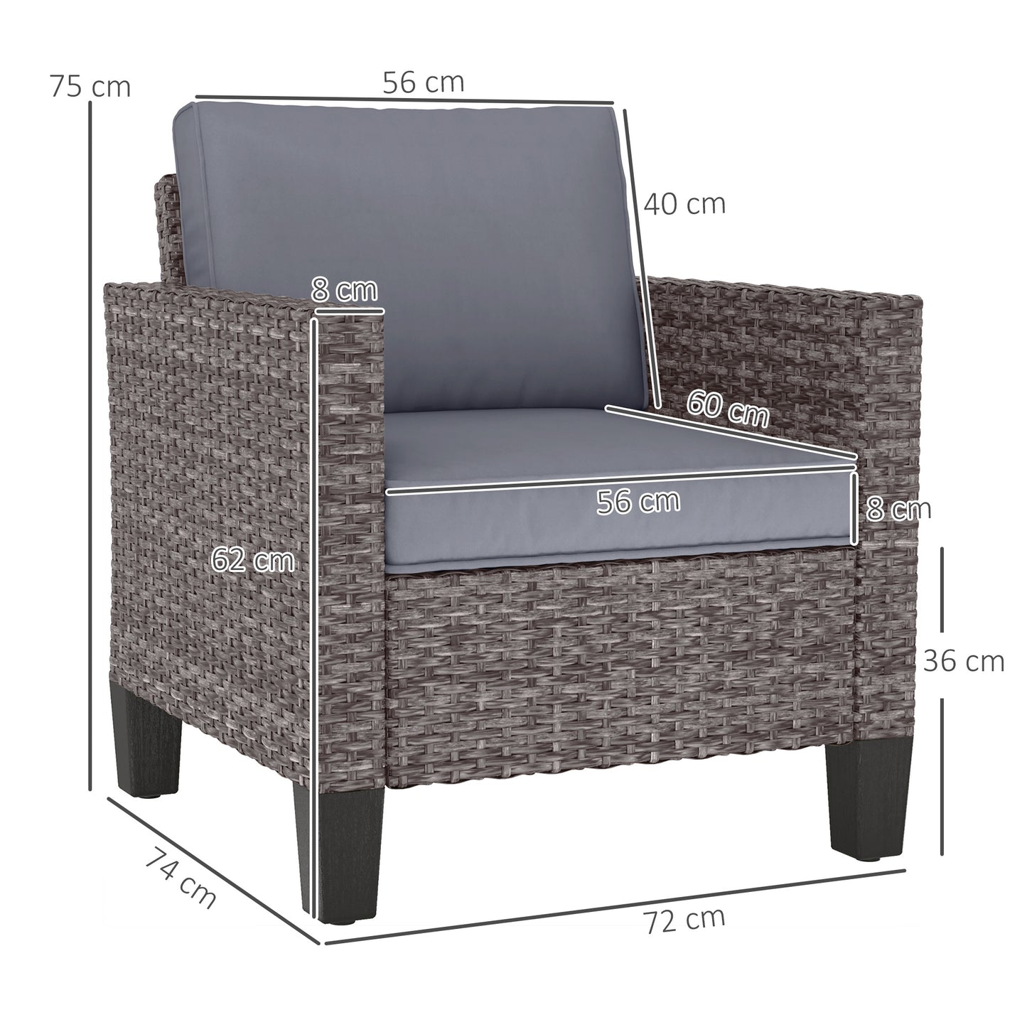 Maba Rattan Grey Single Outdoor Garden Armchair With Cushions