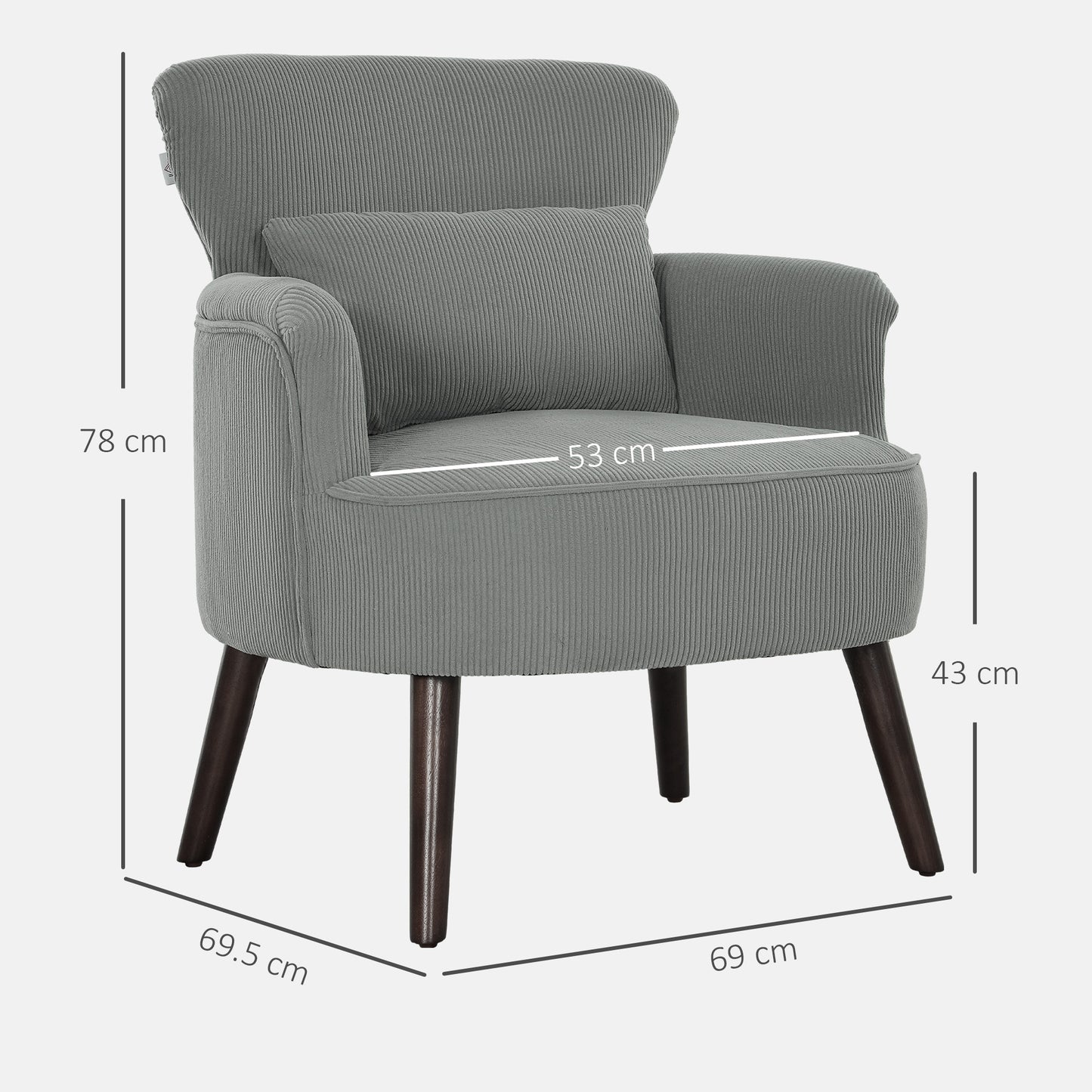 Zile Corduroy Light Grey Retro Style Accent Chair Angled Legs