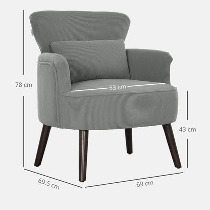 Zile Corduroy Light Grey Retro Style Accent Chair Angled Legs
