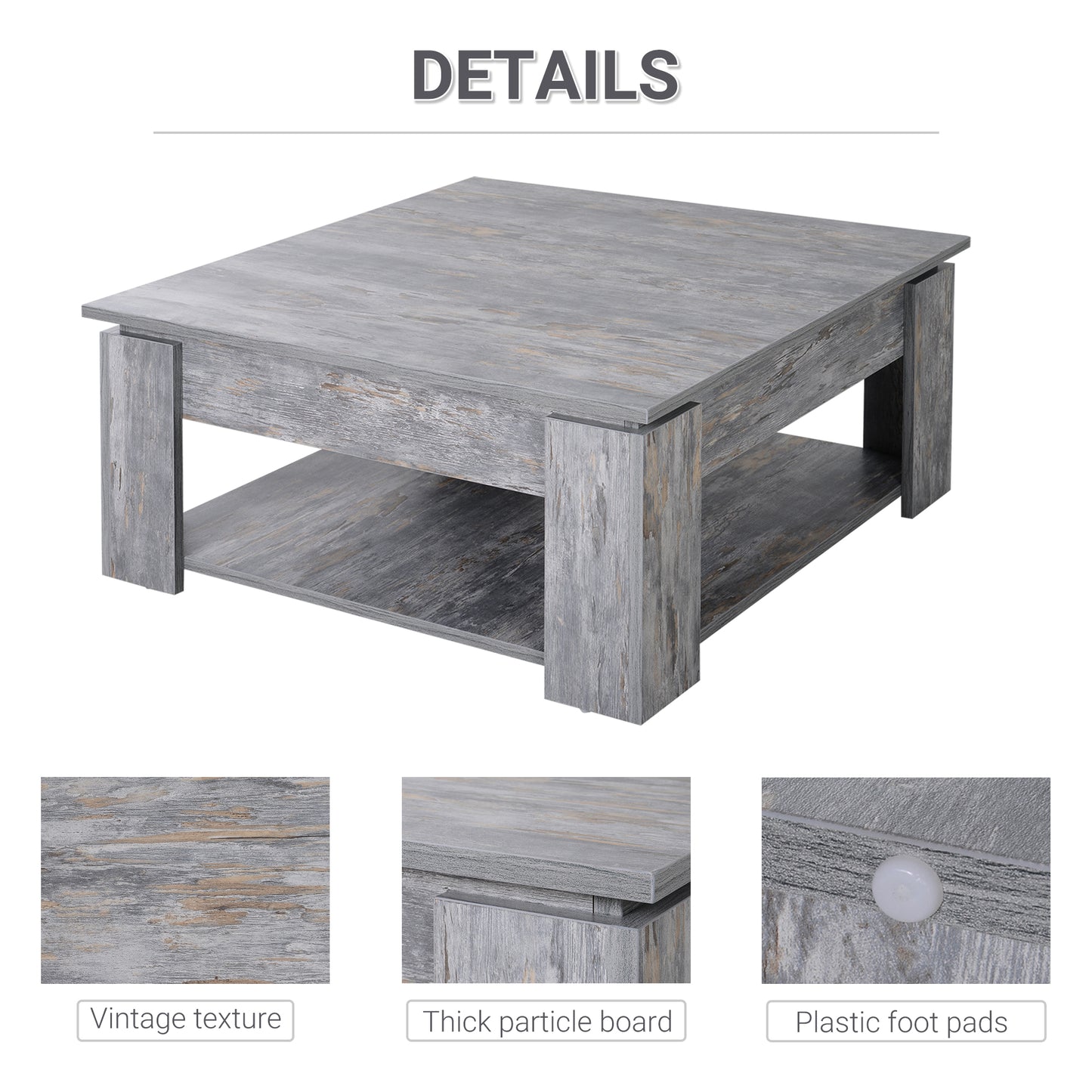 Rebane Wood Effect Grey 2 Tier Coffee Table With Lower Storage Shelf