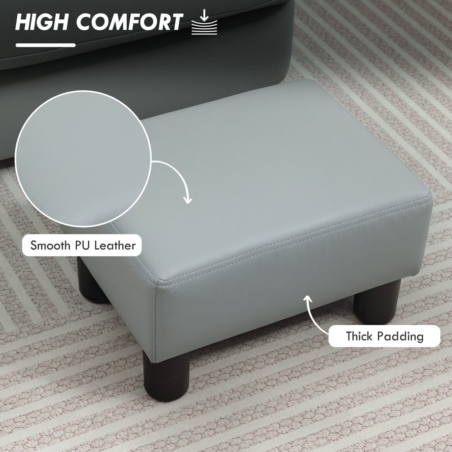 Relata Faux Leather Grey Cube Footstool With Black Legs