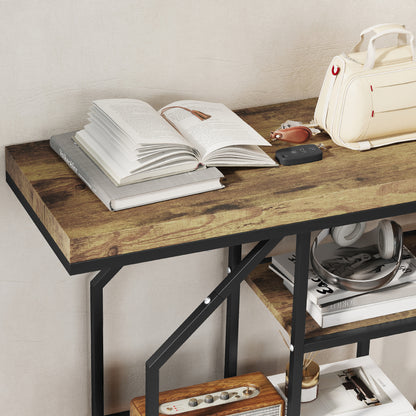 Reello Metal And Wooden Rustic Brown 4 Tier Industrial Console Table