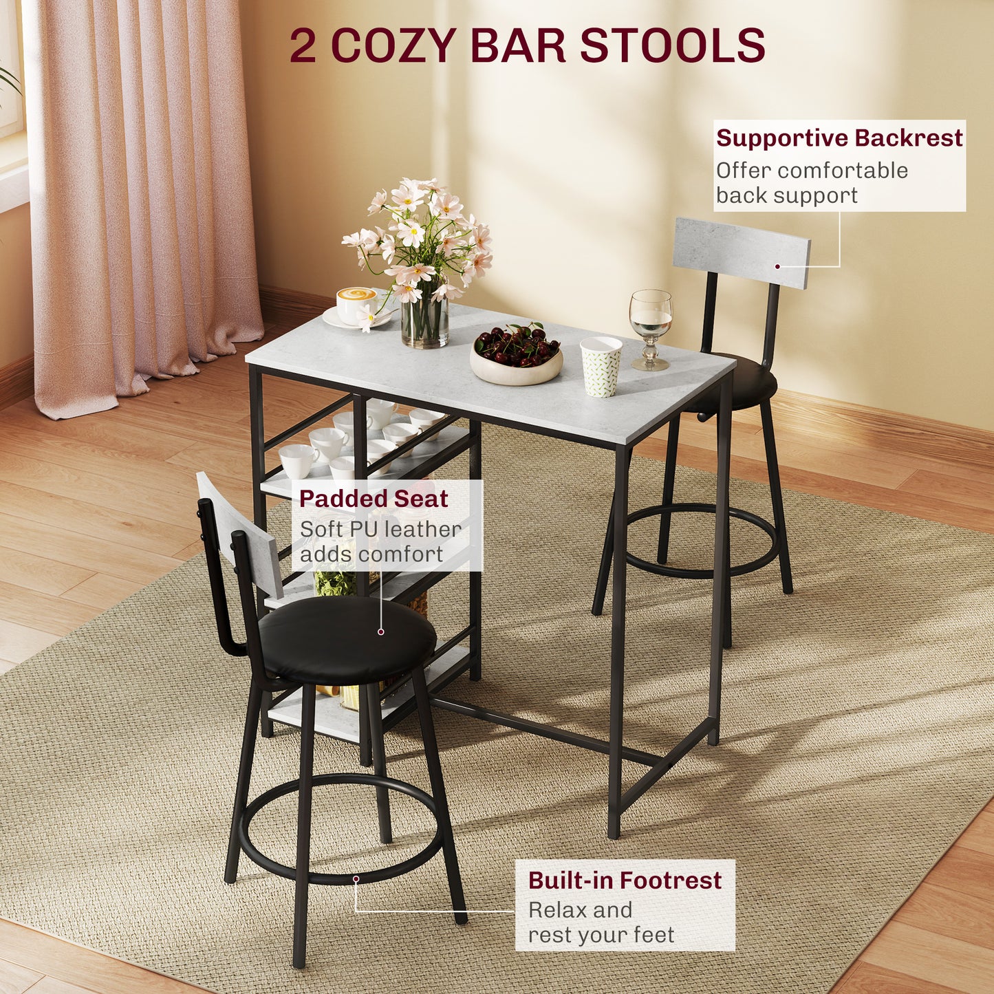 Raco Sera Wooden Grey And Black 3 Piece Kitchen Dining Set With Integrated Shelving
