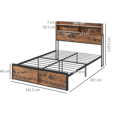 Sata 4FT8 Rustic Brown and Black Industrial Double Bed Frame with Shelves