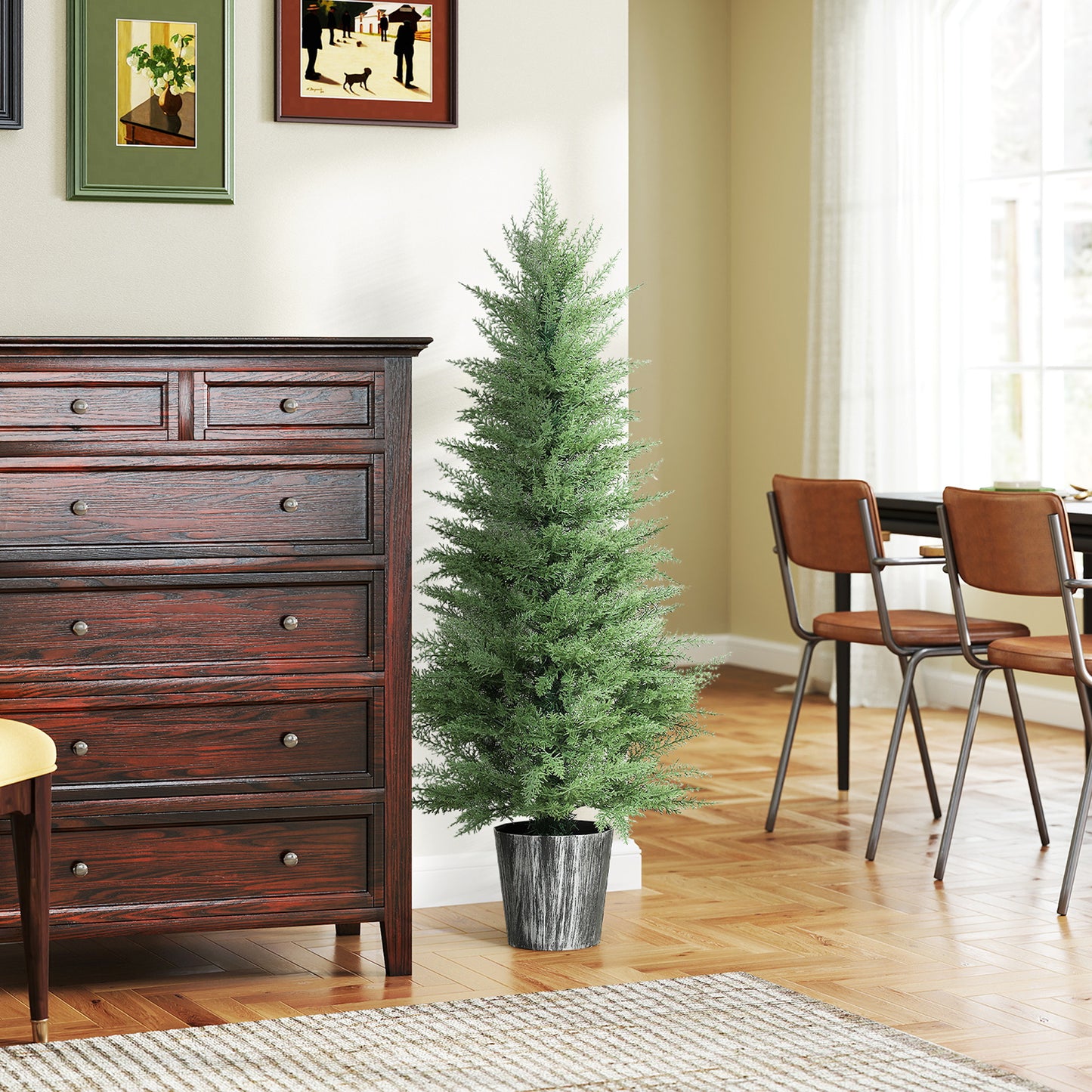 Reno Set Of 2 Artificial Cypress Style Trees With Decorative Pots For Indoor And Outdoor Use