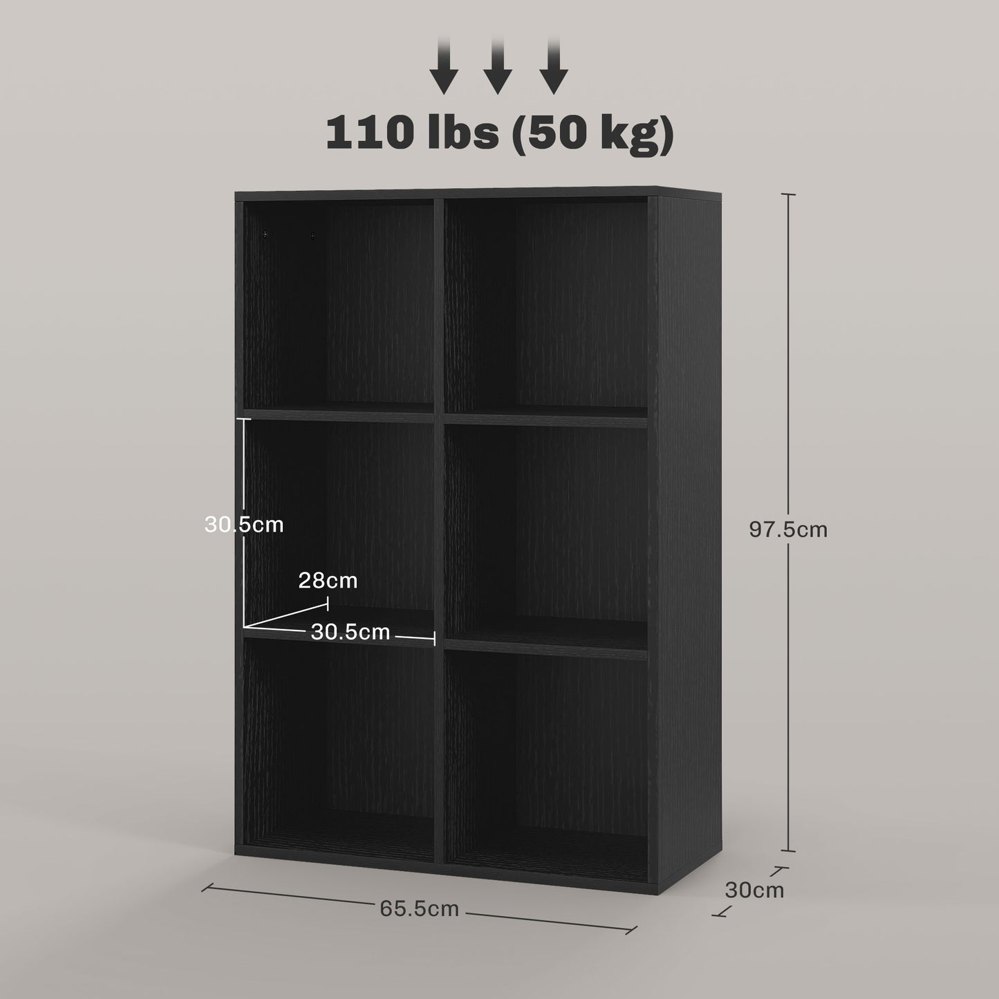 Sasu Wood Black Effect 6 Cube Storage Bookcase