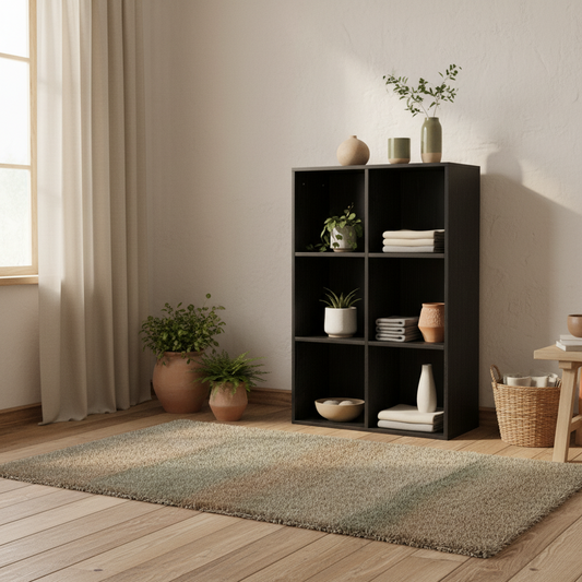Sasu Wood Black Effect 6 Cube Storage Bookcase