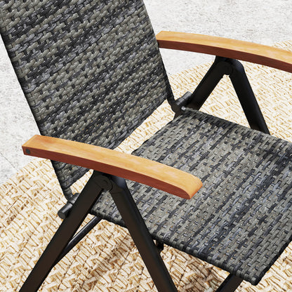 Coco Rattan Mixed Grey Folding Garden Dining Chair With High Back And Wood Armrests