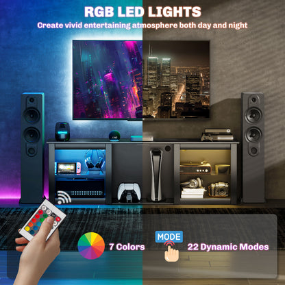 Filu Nara 160cm Wooden Black TV Stand With LED Lighting And Storage For 65 Inch Screens