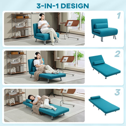 Rekele Linen Dark Blue Single Sleeper Chair