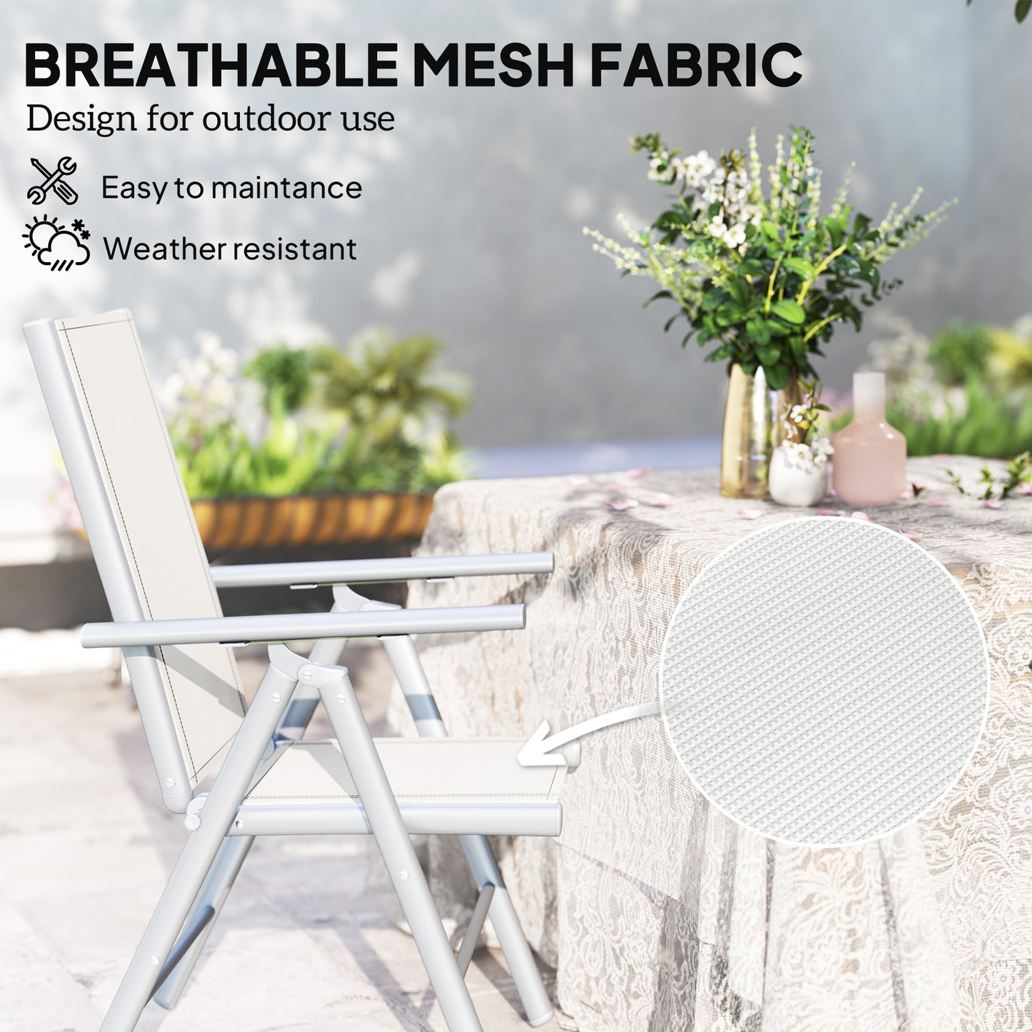 Mina Set of 2 Aluminium Light Grey Folding Outdoor Dining Chairs with Breathable Mesh