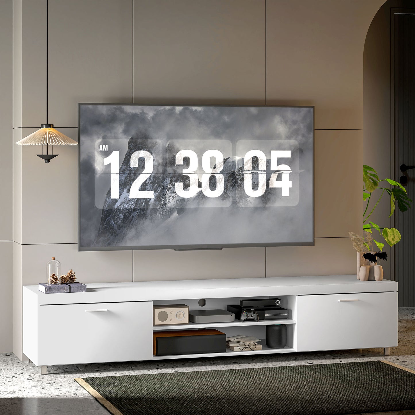 Lata 200cm Wooden White Entertainment Unit With Storage For TVs Up To 90 Inches