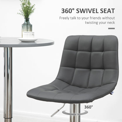 Vivivi Set Of 2 Grey Tufted Faux Leather Swivel Bar Stools With Back Support