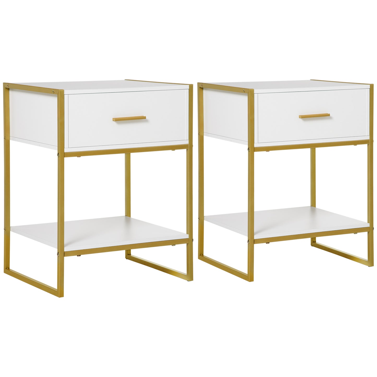 Fimase Set Of 2 Wooden White Bedside Tables With Drawer And Shelf