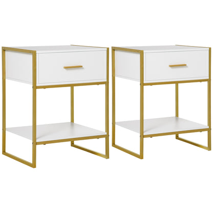 Fimase Set Of 2 Wooden White Bedside Tables With Drawer And Shelf