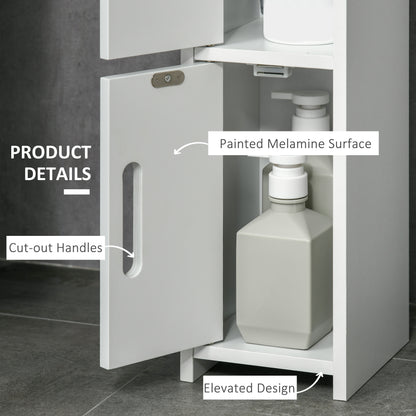 Rizi Tall Freestanding Bathroom Storage Unit With OFauxn Shelves And Cupboards White