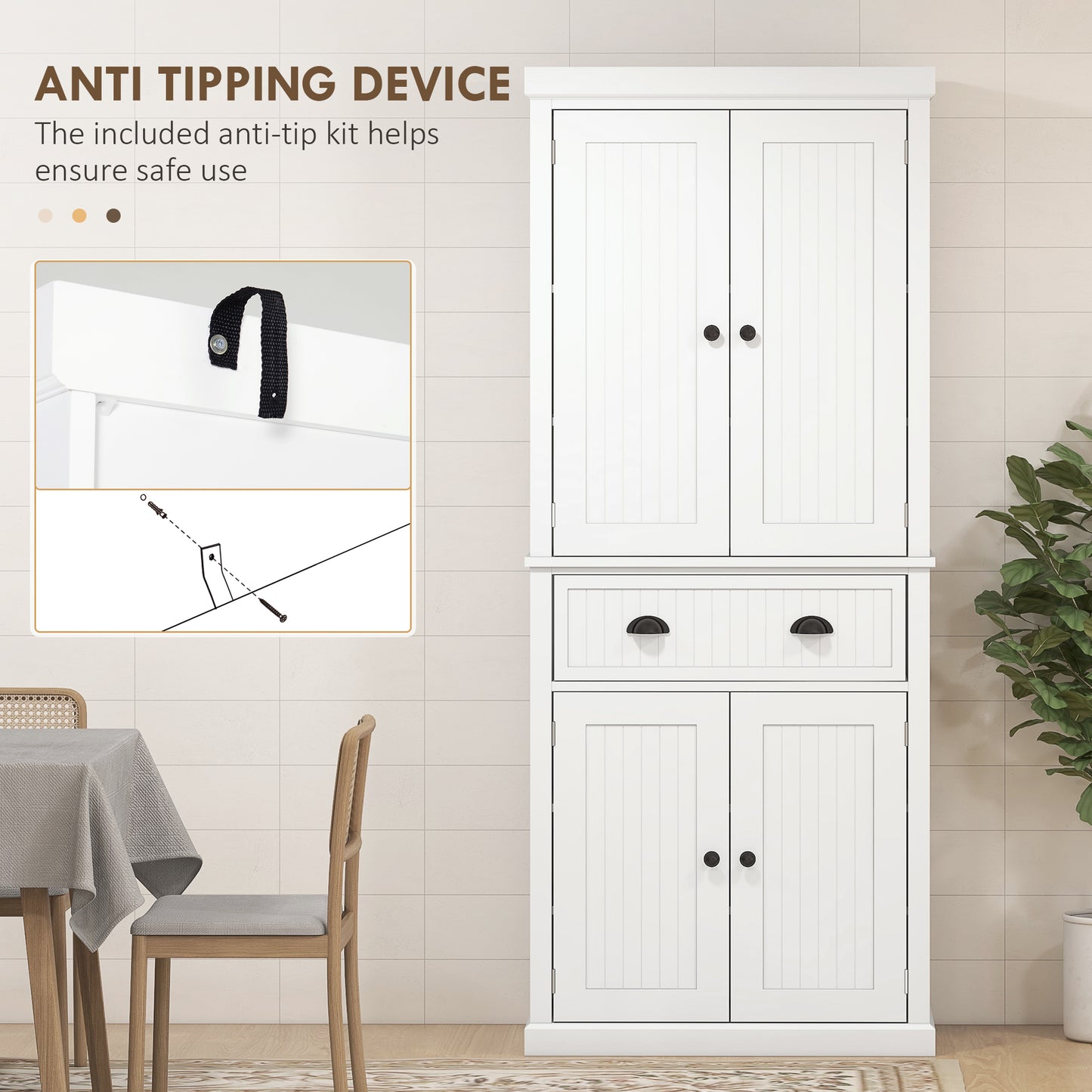 Nedi Valo Wooden White Freestanding Multi Storage Kitchen Cabinet