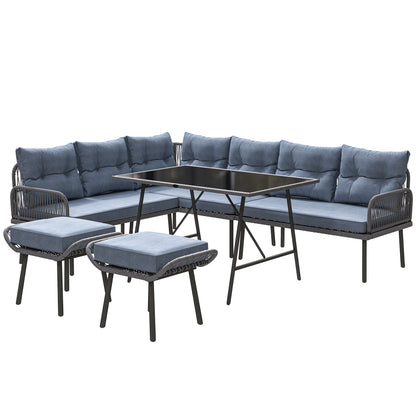 Relu Rattan Grey 8 Seater Outdoor Corner Sofa Set With Glass Top Table