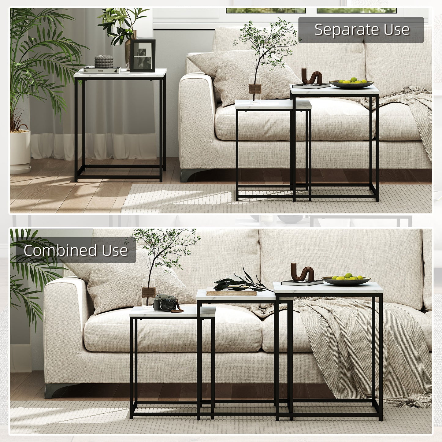 Rekaco Wooden Marble Effect Set Of 3 Nesting Tables