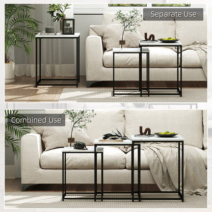 Rekaco Wooden Marble Effect Set Of 3 Nesting Tables
