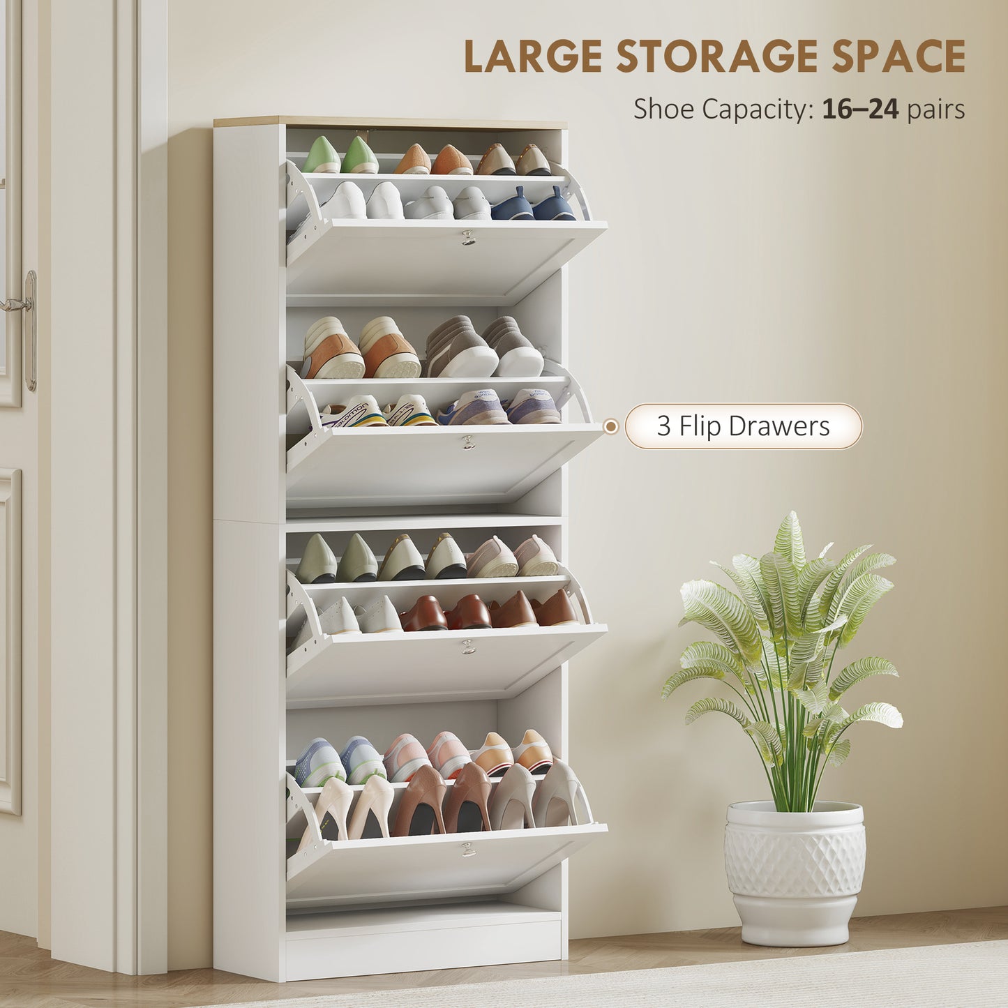 Fiyofa Wooden White Compact 4 Drawer Shoe Storage Cabinet