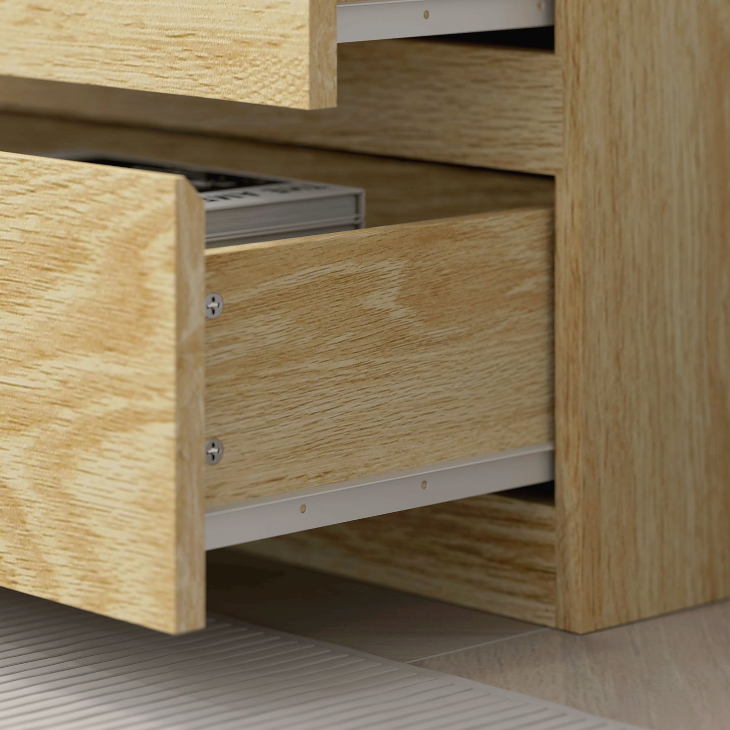 Codico Wood Effect Tall Bookcase With Shelves And Integrated Drawers 180cm