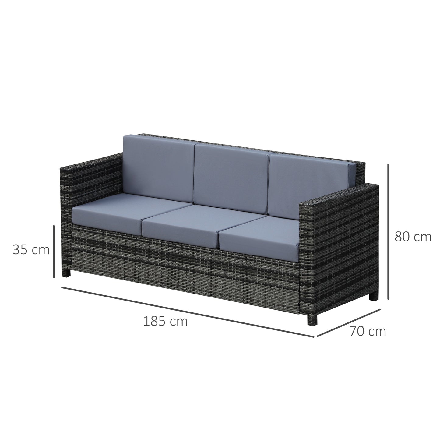 Neloro Rattan Grey 3 Seater Outdoor Sofa With Cushions