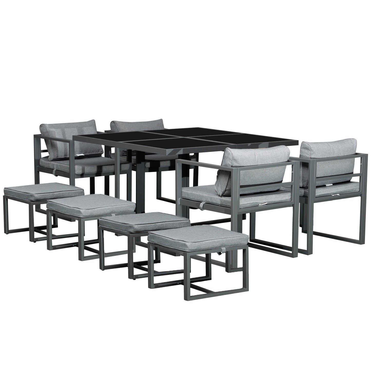 Moyoha Aluminium Grey 9 Piece Space Saving Garden Cube Dining Set With Cushions