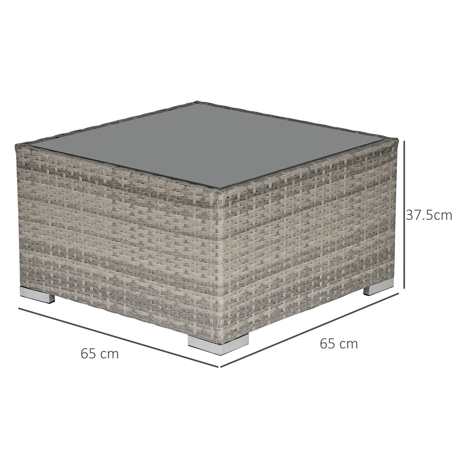 Vimito Rattan Light Grey Square Outdoor Side Table With Glass Top