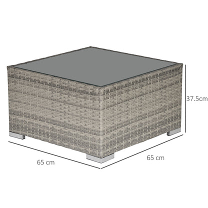 Vimito Rattan Light Grey Square Outdoor Side Table With Glass Top