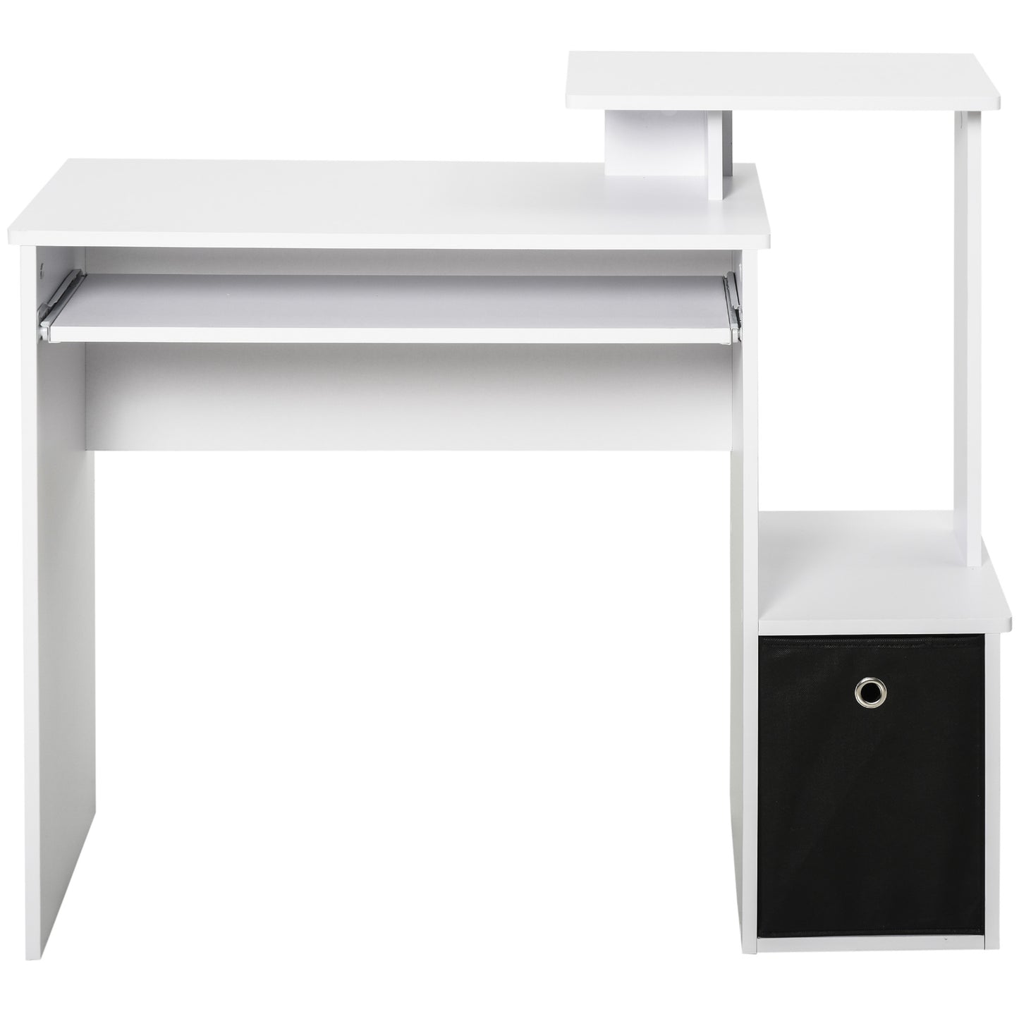Tono 100cm Wooden White Home Office Desk With Sliding Keyboard Tray Drawer And Shelving
