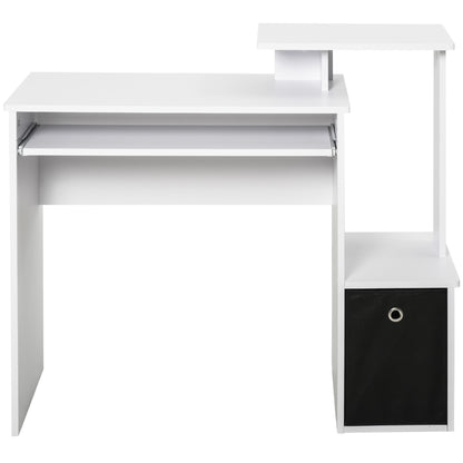 Tono 100cm Wooden White Home Office Desk With Sliding Keyboard Tray Drawer And Shelving