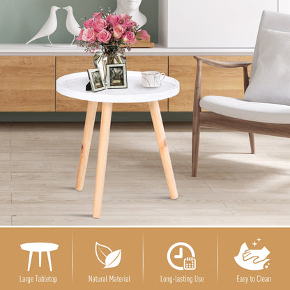 Nona Wood White Round Coffee Table With Carved Floral Tray Top