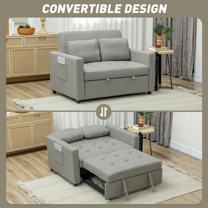 Sedisa Fabric Light Grey 2 Seater Convertible Sofa Bed With Side Pockets And Cushions