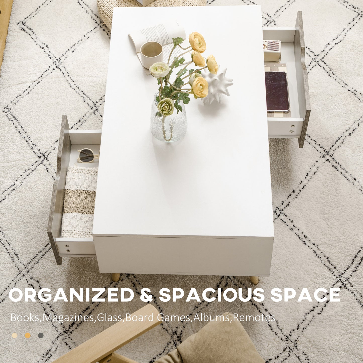 Nanola Wood White  and Grey Coffee Table With 2 Drawers