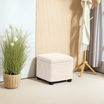 Rivima Square Beige Corduroy Storage Ottoman Bench With Removable Lid