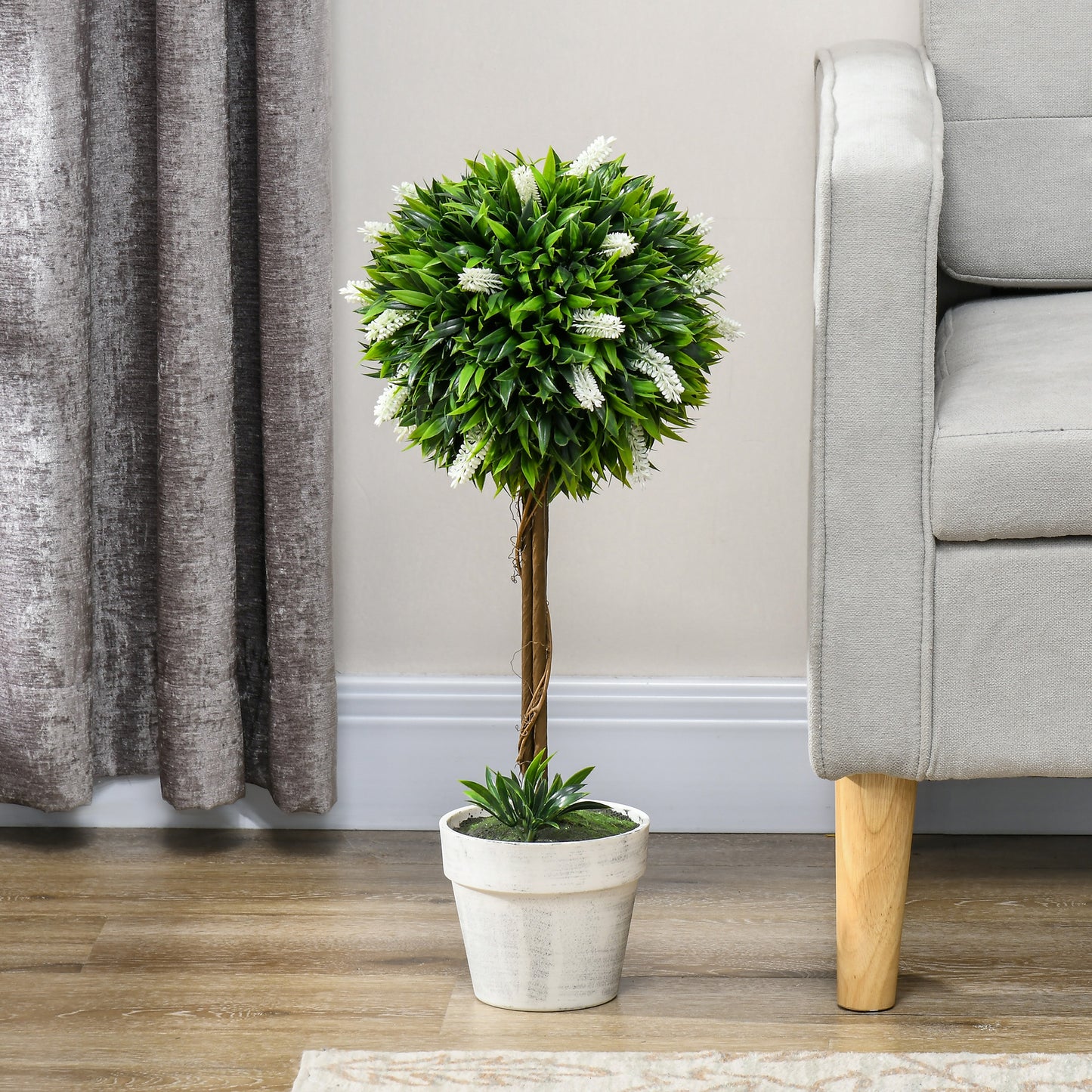 Fano Neri Set Of 2 Artificial Flower Ball Trees In White With Pots For Indoor And Outdoor Styling 60cm