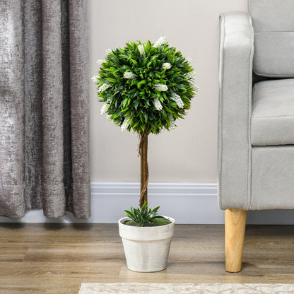 Fano Neri Set Of 2 Artificial Flower Ball Trees In White With Pots For Indoor And Outdoor Styling 60cm