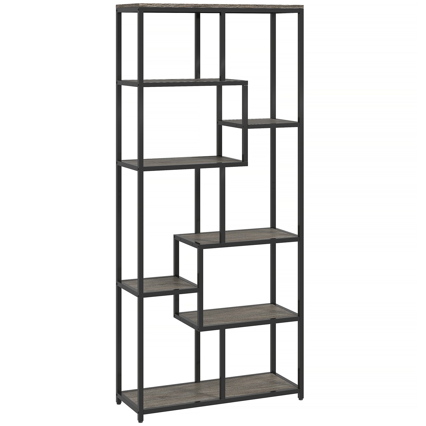 Sudina Metal And Wood Grey And Black 7 Tier Geometric Display Bookcase