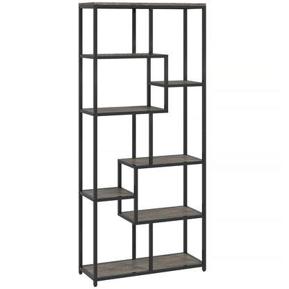 Sudina Metal And Wood Grey And Black 7 Tier Geometric Display Bookcase