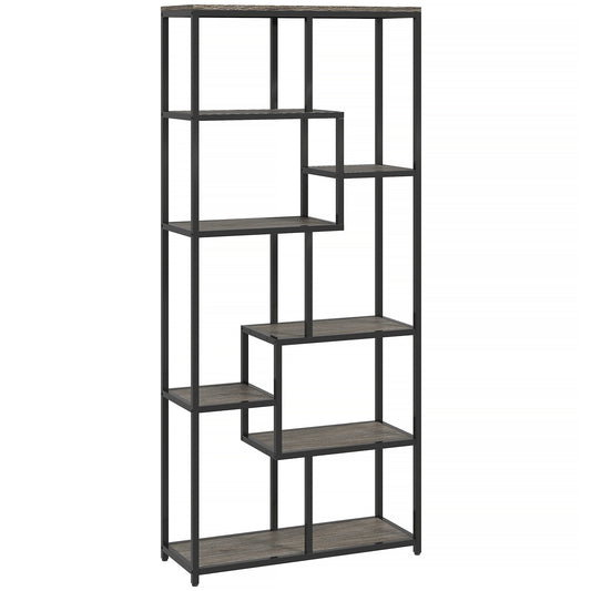 Sudina Metal And Wood Grey And Black 7 Tier Geometric Display Bookcase
