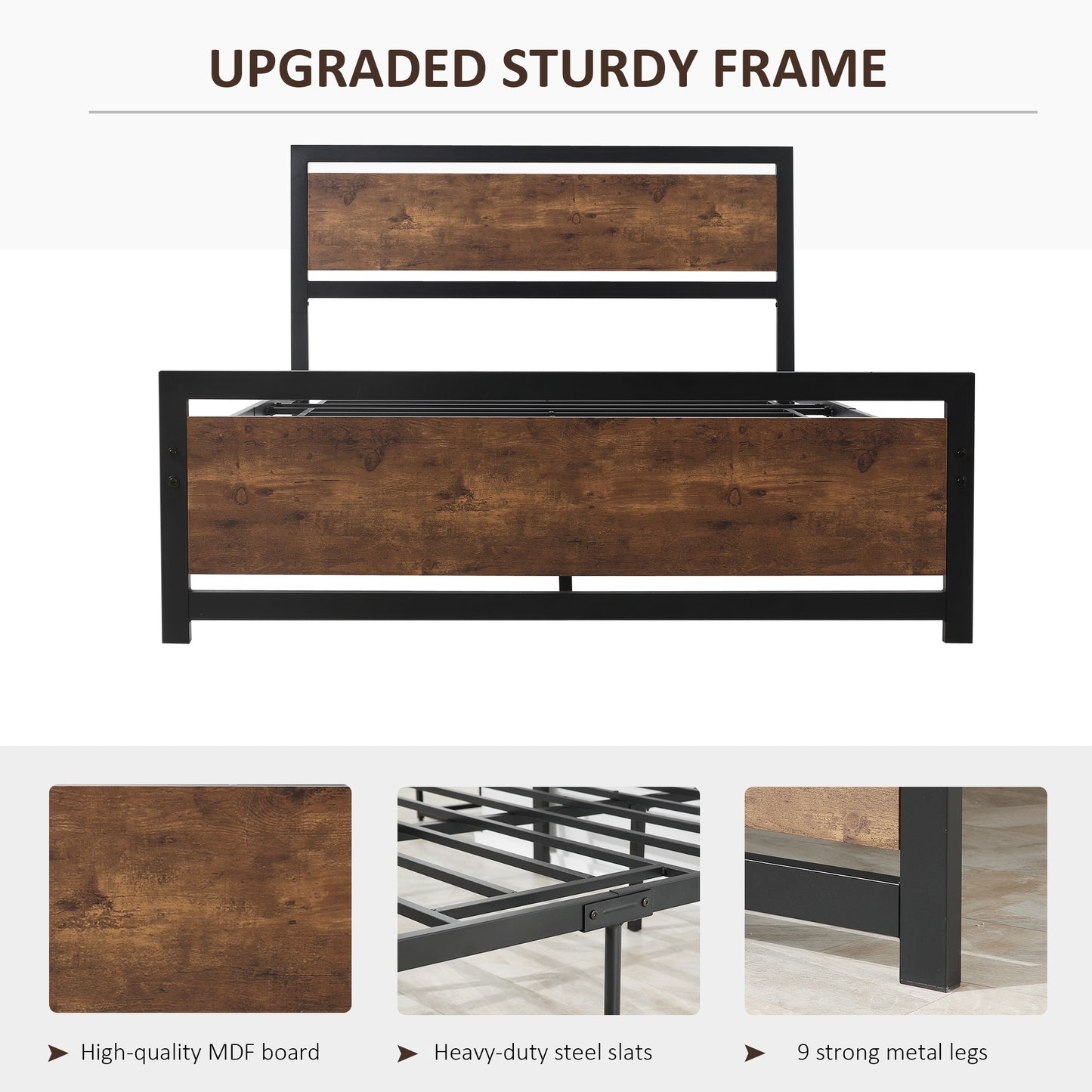 Vatoni 4FT6 Rustic Double Metal Bed Frame With Headboard and Footboard