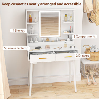 Dididi White Elegant Dressing Table With LED Mirror