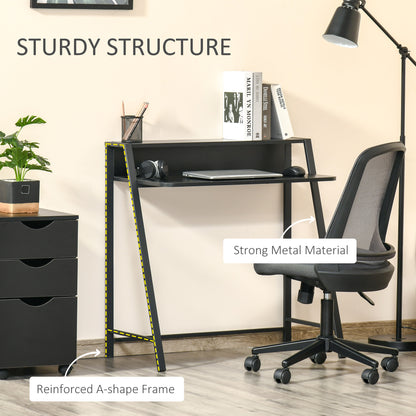 Havi 84cm Wooden Black Compact Writing Desk With Integrated Storage Shelving